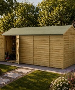 15' x 10' Forest 4Life 25yr Guarantee Overlap Pressure Treated Windowless Double Door Reverse Apex Wooden Shed (4.48m x 3.21m)