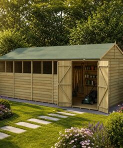 20' x 10' Forest 4Life 25yr Guarantee Overlap Pressure Treated Double Door Reverse Apex Wooden Shed - 8 Windows (5.96m x 3.21m)