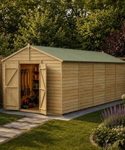 20' x 10' Forest 4Life 25yr Guarantee Overlap Pressure Treated Windowless Double Door Apex Wooden Shed (5.96m x 3.21m)