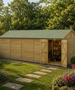 20' x 10' Forest 4Life 25yr Guarantee Overlap Pressure Treated Windowless Double Door Reverse Apex Wooden Shed (5.96m x 3.21m)