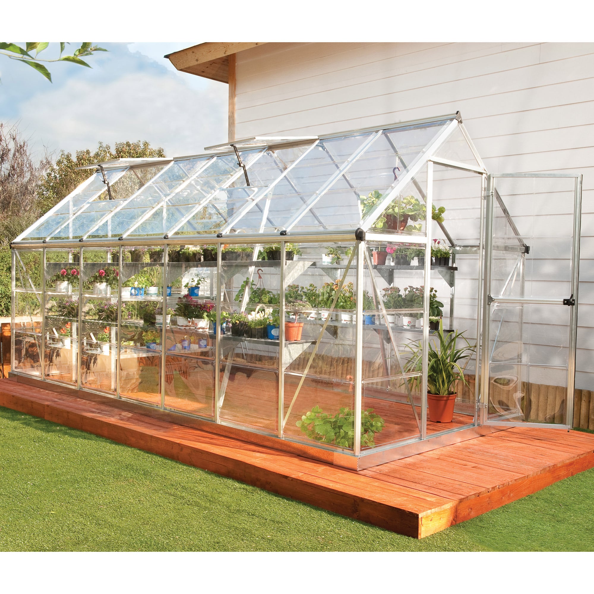 6' x 14' Palram Canopia Harmony Large Silver Polycarbonate Greenhouse (1.85m x 4.26m)