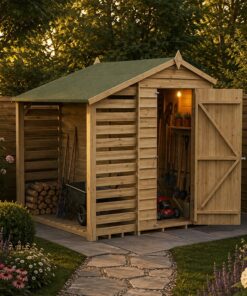 6' x 4' Forest 4Life 25yr Guarantee Overlap Pressure Treated Windowless Apex Wooden Shed with Logstore (1.88m x 2m)