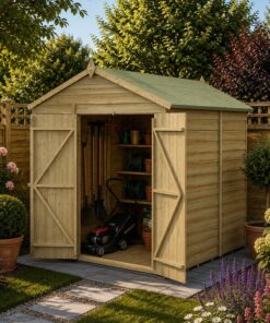 7' x 7' Forest 4Life 25yr Guarantee Overlap Pressure Treated Windowless Double Door Apex Wooden Shed (2.28m x 2.12m)