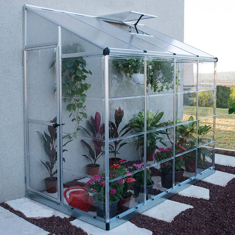 8' x 4' Palram Canopia Hybrid Lean To Silver Polycarbonate Greenhouse (2.44m x 1.25m)
