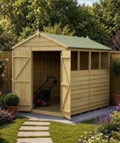 8' x 6' Forest 4Life 25yr Guarantee Overlap Pressure Treated Double Door Apex Wooden Shed - 4 Windows (2.42m x 1.99m)