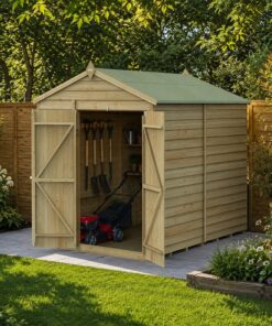 8' x 6' Forest 4Life 25yr Guarantee Overlap Pressure Treated Windowless Double Door Apex Wooden Shed (2.42m x 1.99m)
