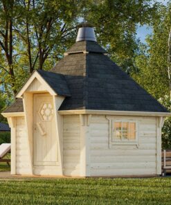 Palmako Eva 3.3m x 3.3m Corner Log Cabin BBQ Hut - Barbecue Hut (44mm)